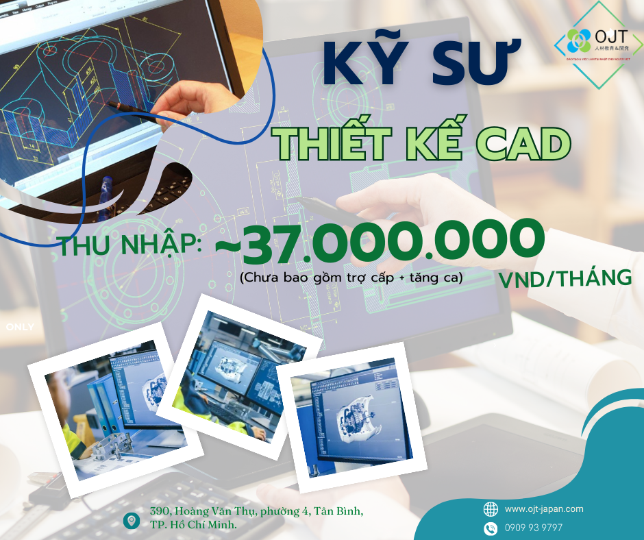 Kỹ sư Thiết kế CAD tại Hyogo, Nhật Bản - Thu nhập từ 21,8 man/tháng (chưa tính tăng ca) - Đi làm 5 - 7 tháng sau khi trúng tuyển